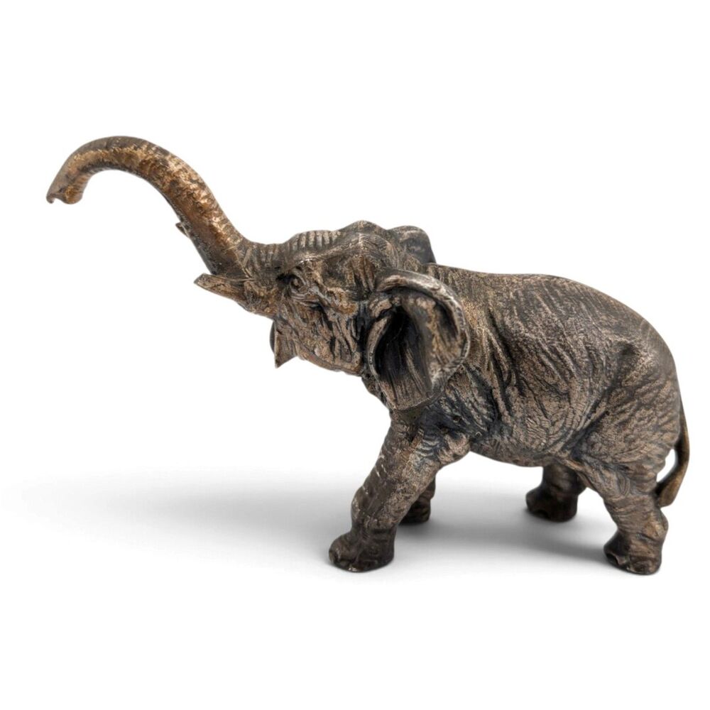 Cast Metal Elephant Figurine Raised Trunk Bronze Tone 5" Non-Magnetic